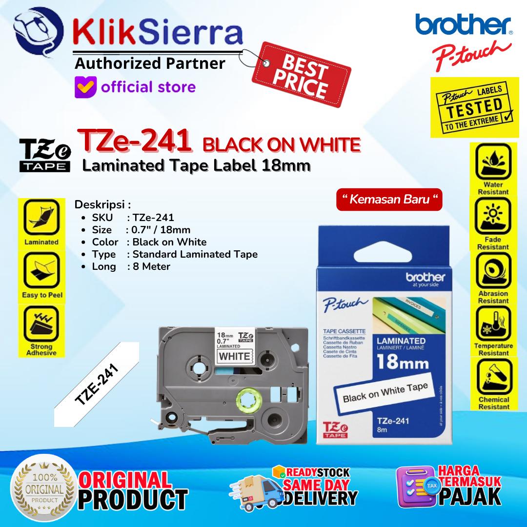 BROTHER ORIGINAL PTouch Label 18mm TZe-241 TZe241 Black on White | TZe-141 TZe141 | TZe-441 TZe441 | TZe-541 TZe541 | TZe-641 TZe641 | TZe-741 TZe741 | TZe-345 TZe345 - Sticker Tahan Air Waterproof For Printer PT-D460BT D610BT P710BT P750W P900W P950NW
