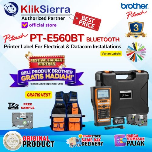 BROTHER PTE560 PT-E560BT PT-E560BTVP & PTE310 PT-E310BT PT-E310BTVP Printer Label Bluetooth PTouch Handheld Portable Label Printer with HSe Heat Shrink & TZE Label Sticker Laminated & Tahan Air Waterproof – Pengganti PTE550 PT-E550W – Garansi Resmi 3Thn