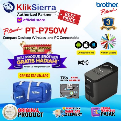 Printer Label BROTHER PT-P750W | PTP750W | PTP750 | PT-P750 Wireless WiFi – Label Printer Barcode For Asset Management – Free Aplikasi PTouch Editor Sticker Label Max 24mm TZe-251 TZe-651 Stiker Laminated & Waterproof