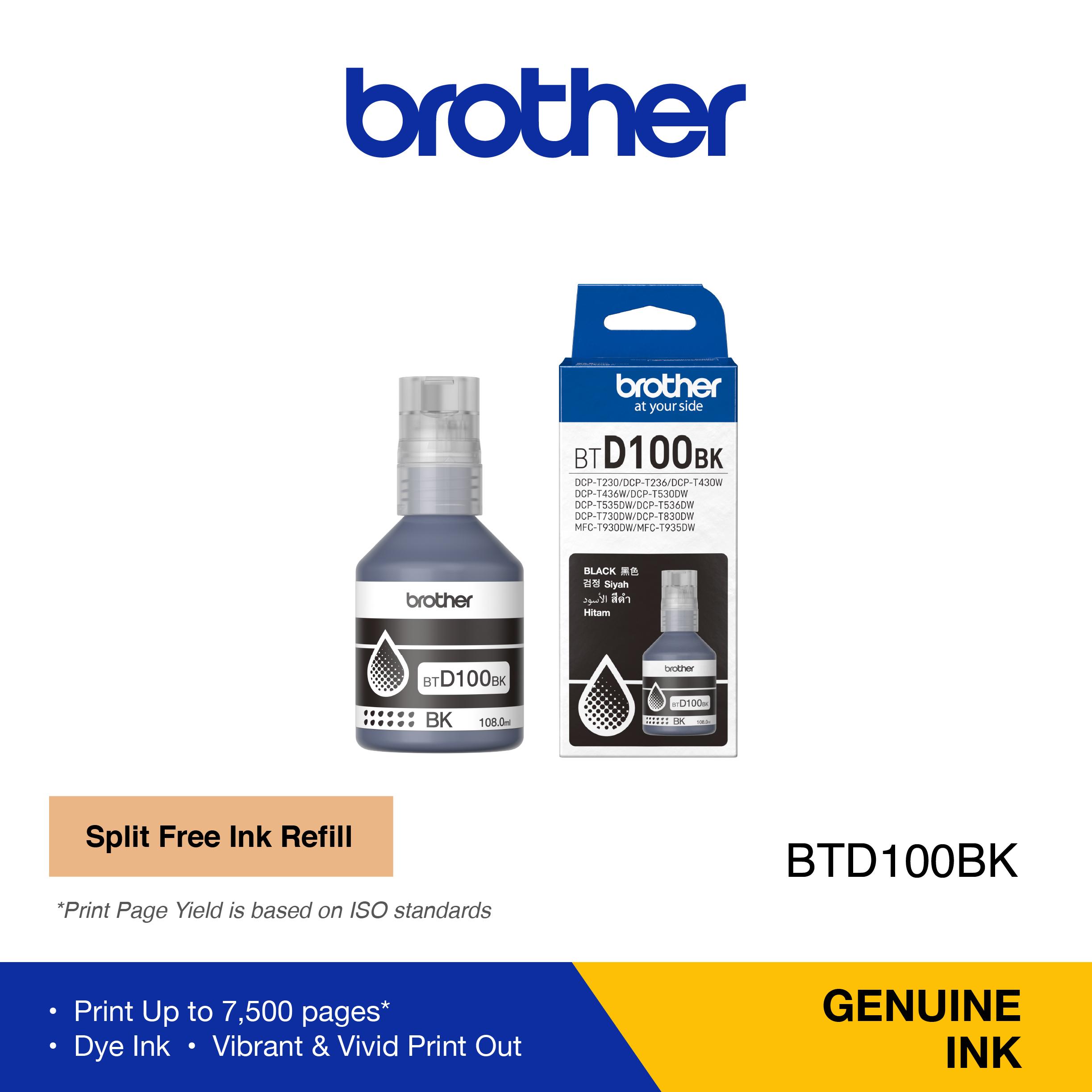 BROTHER 1SET Tinta Refill Botol BTD100 BTD-100 | BTD100BK BT-D100BK | BTD100C BT-D100C | BTD100M BT-D100M | BTD100Y BT-D100Y Ink Bottle For Printer DCP-T230, T430W, T530DW, T730DW, T830DW, T930DW - ORIGINAL INK - Image 5