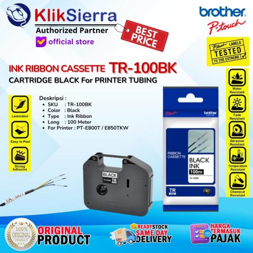 BROTHER Cartridge TR-100BK | TR100BK | TR100 | TR-100 Black Ribbon Cassette – Cartridge Black Ink For Printer Tubing PT-E800 | PT-E850TKW