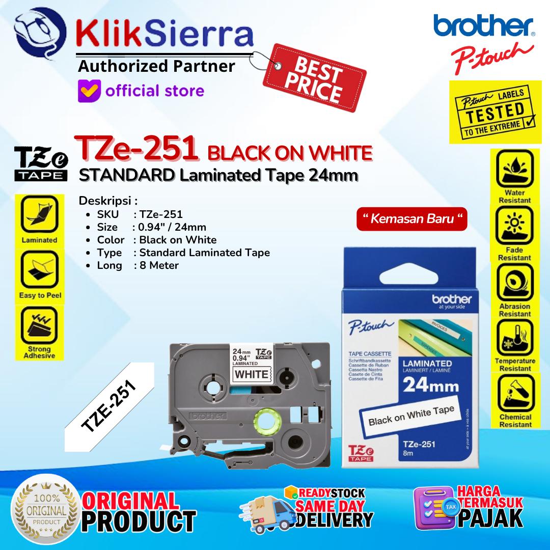 BROTHER TZe-151 TZe151 | TZe-251 TZe251 | TZe-451 TZe451 | TZe-551 TZe551 | TZe-651 TZe651 | TZe-751 TZe751 | TZe-355 TZe355 ORIGINAL Tape 24mm Label Sticker Tahan Air Waterproof For Printer PTouch PT-D610BT P710BT P750W P900W P950NW E550WVP E800T E850TKW