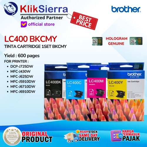 BROTHER Tinta LC400 | LC-400 BKCMY – LC-400BK | LC-400C | LC-400M | LC-400Y – INK Cartridge ORIGINAL For Printer DCP-J725DW, MFC-J430W, MFC-J625DW