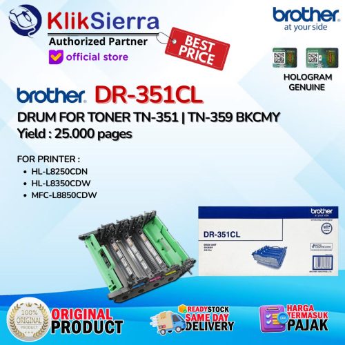 BROTHER DR-351CL | DR351CL | DR351 – 1SET DRUM ORIGINAL For TONER TN351 | TN-351 | TN359 | TN-359 BKCMY – For Printer HL-L8250CDN L8350CDW | MFC-L8600CDW L8850CDW L9550CDW