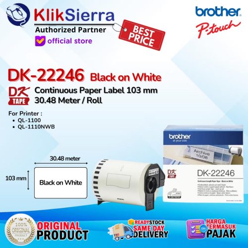 BROTHER DK-22246 DK22246 Continuous Label 103mm Black on White | DK-11247 DK11247 DieCut Label 103mm x 164mm ORIGINAL Sticker Label for Printer PTouch QL800 | QL820 | QL1100 | QL1110