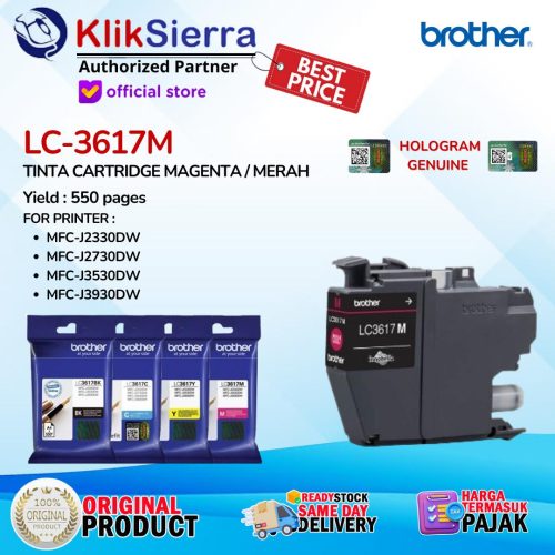 BROTHER Tinta LC3617 LC-3617 BKCMY – Cartridge LC-3617BK LC3617BK Black | LC3617C LC-3617C Cyan | LC3617M LC-3617M Magenta | LC3617Y LC-3617Y Yellow – INK Cartridge ORIGINAL For Printer MFC-J3530DW