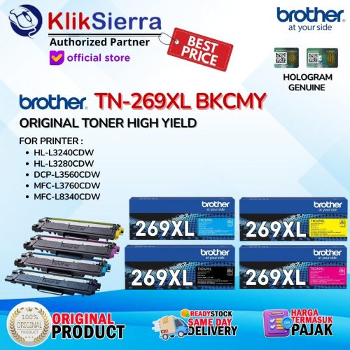 BROTHER ORIGINAL TONER TN-269XL TN269XL BKCMY TN269 TN-269 For Printer HL-L3240CDW, L3280CDW | DCP-L3560CDW | MFC-L3760CDW, L8340CDW