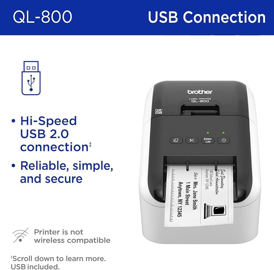 Printer Label BROTHER QL-800 | QL800 PTouch Label Printer Barcode Labeling Shipping - Auto Cutter with DK Roll Max 62mm - Garansi Resmi 3 Tahun - Image 3