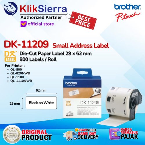 BROTHER Sticker Address Label DK-11201 DK11201 | DK-11202 DK11202 | DK-11204 DK11204 | DK-11207 DK11207 | DK-11208 DK11208 | DK-11209 DK11209 | DK-11247 DK11247 ORIGINAL Die-Cut Label For Printer PTouch QL800 | QL820NWB | QL1100 | QL1110NWB