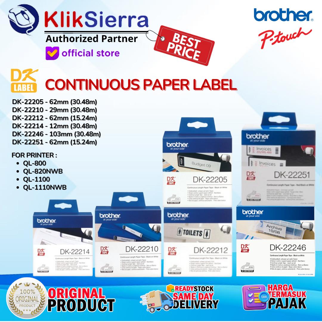 BROTHER Continuous Paper Label 30.48m/Roll DK-22205 DK22205 | DK-22210 DK22210 | DK-22212 DK22212 | DK-22214 DK22214 | DK-22246 DK22246 | DK-22251 DK22251 ORIGINAL Sticker Label For Printer PTouch QL-800 | QL-820NWB | QL-1100 | QL-1110NWB