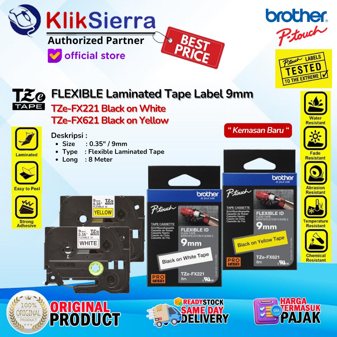 BROTHER TZe-FX621 Black on Yellow | TZe-FX221 Black on White - ORIGINAL FLEXIBLE Laminated Tape Label 9mm Tahan Panas Tahan Air Waterproof For PTouch Printer PT-H110 D210 D460BT D610BT P750W P900W P950NW P300BT P710BT - Image 2