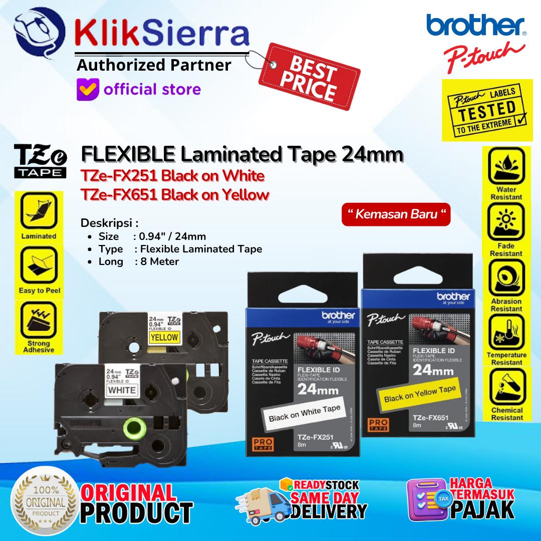 BROTHER TZe-FX251 TZeFX251 | TZe-FX651 TZeFX651 ORIGINAL FLEXIBLE Tape 24mm Label Sticker Tahan Air Waterproof For Printer PTouch PT-D610BT P710BT P750W P900W P950NW E550WVP E560BT E800T E850TKW - Image 2