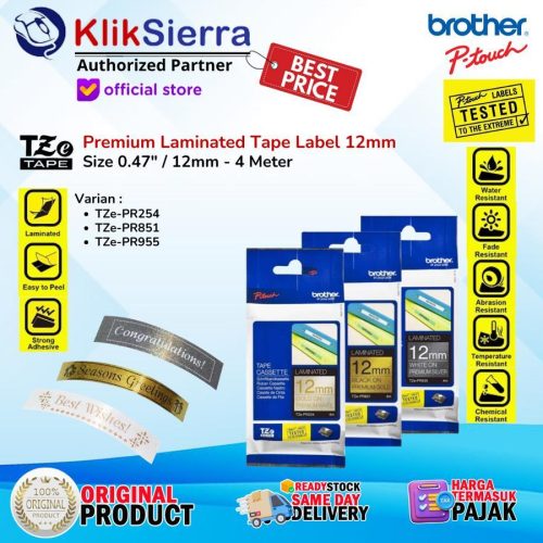 BROTHER Label Premium 12mm TZe-PR234 PR831 PR935 Laminated Label Sticker Waterproof Anti Air For CUBE PT-P300BT P710BT | PT-H110 D210 D460BT D610BT – ORIGINAL Tape