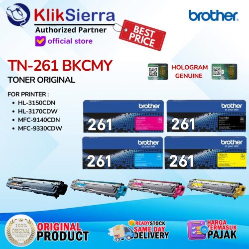 ORIGINAL TONER BROTHER 1SET TN261 | TN-261 BKCMY | TN-261BK | TN-261C | TN-261M | TN-261Y – For Printer HL-3150CDN HL-3170CDW MFC-9140CDN MFC-9330CDW
