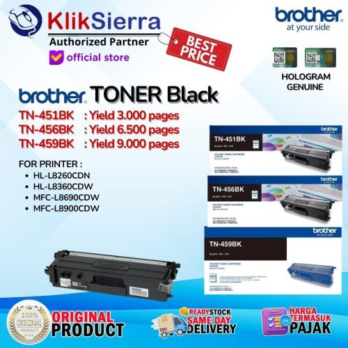 BROTHER ORIGINAL TONER TN451 TN-451 TN451BK TN-451BK | TN-456 TN456 TN456BK TN-456BK | TN-459 TN459 TN459BK TN-459BK – TONER BLACK HITAM For Printer HL-L8260CDN HL-L8360CDW MFC-L8690CDW MFC-L8900CDW