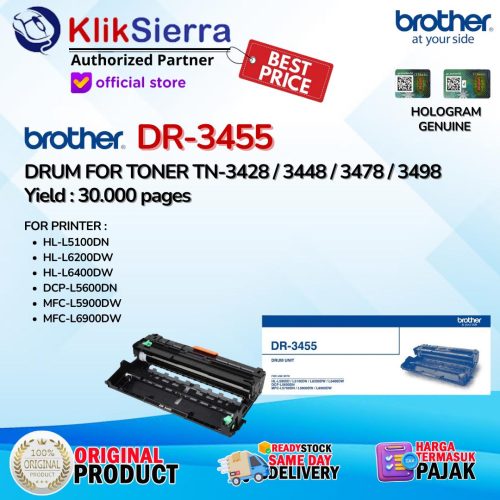 BROTHER DR-3455 | DR3455 DRUM ORIGINAL For TONER TN-3428 | TN-3448 | TN-3478 | TN-3498 – For Printer HL-L5100DN, HL-L6200DW, HL-L6400DW, DCP-L5600DN, MFC-L5900DW, MFC-L6900DW