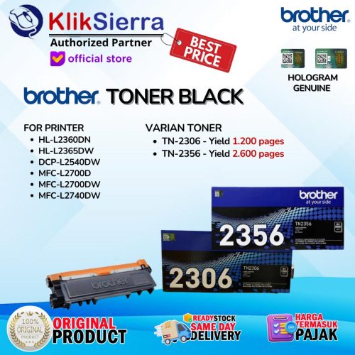 TONER BROTHER TN-2306 | TN2306 Black Hitam – TONER ORIGINAL TN-2356 | TN2356 For Printer HL-L2360DN, L2365DW | DCP-L2540DW | MFC-L2700D, L2700DW, L2740DW