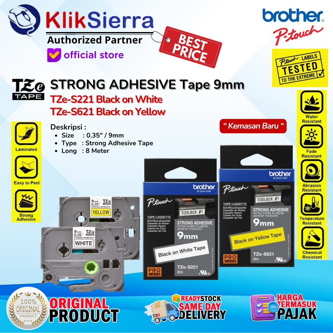 BROTHER STRONG ADHESIVE Tape 9mm TZeS621 TZe-S621 Black on Yellow | TZeS221 TZe-S221 Black on White - Laminated Sticker Label Waterproof Tahan Air & Panas For PTouch Printer PT-H110 D210 D460BT D610BT P750W P900W P950NW - Image 2