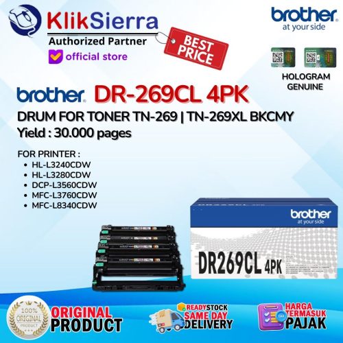 BROTHER DRUM DR-269CL-4PK | DR269CL | DR269 – 1SET DRUM ORIGINAL For Toner TN269 | TN-269 | TN269XL – For Printer HL-L3240CDW L3280CDW | DCP-L3560CDW | MFC-L3760CDW L8340CDW