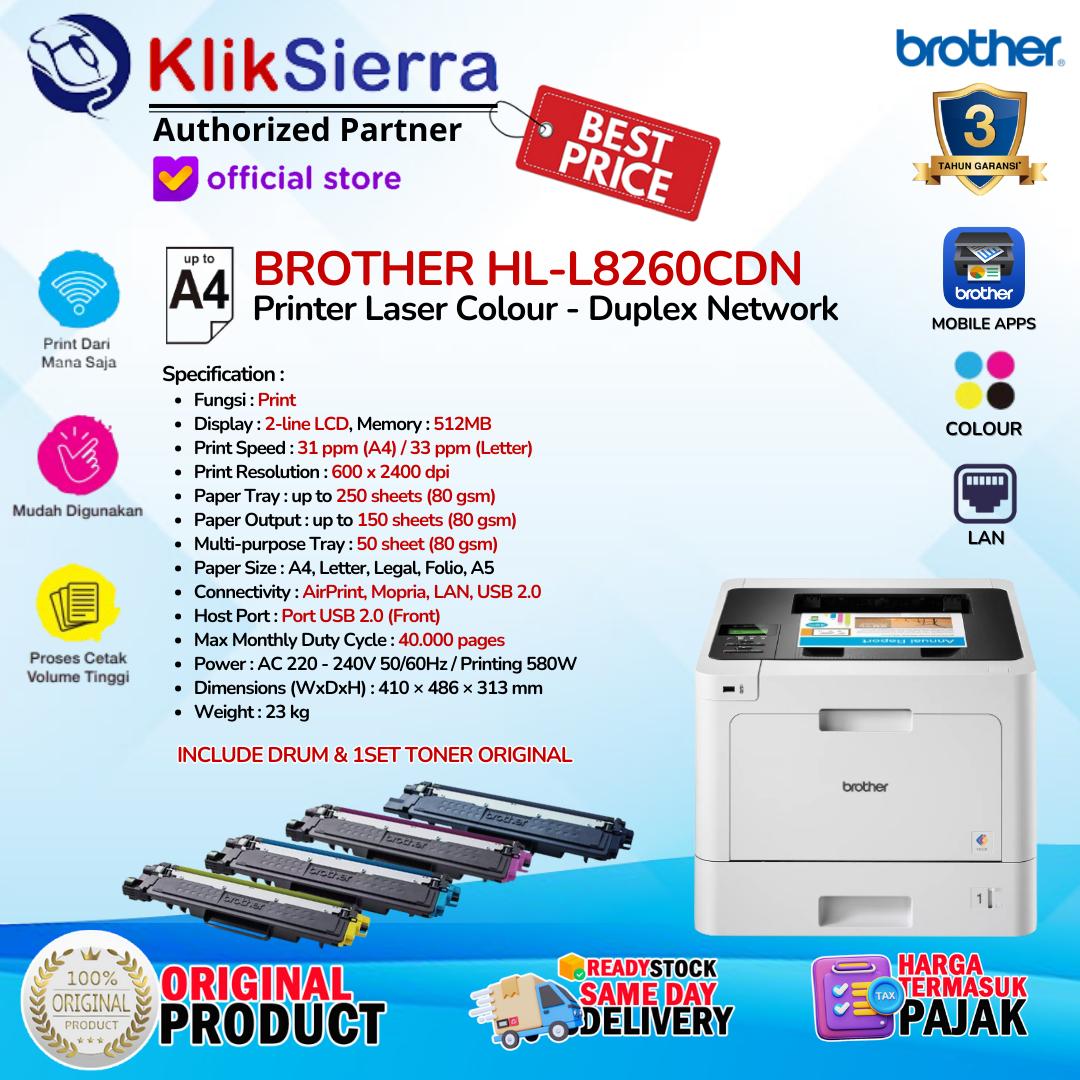 PRINTER BROTHER HL-L8260CDN L8260 & HL-L8360CDW L8360 Printer Laser Colour 31ppm Duplex Wireless WiFi LAN Ethernet NFC with 2.7” Colour LCD TouchScreen - Garansi Resmi 3 Tahun