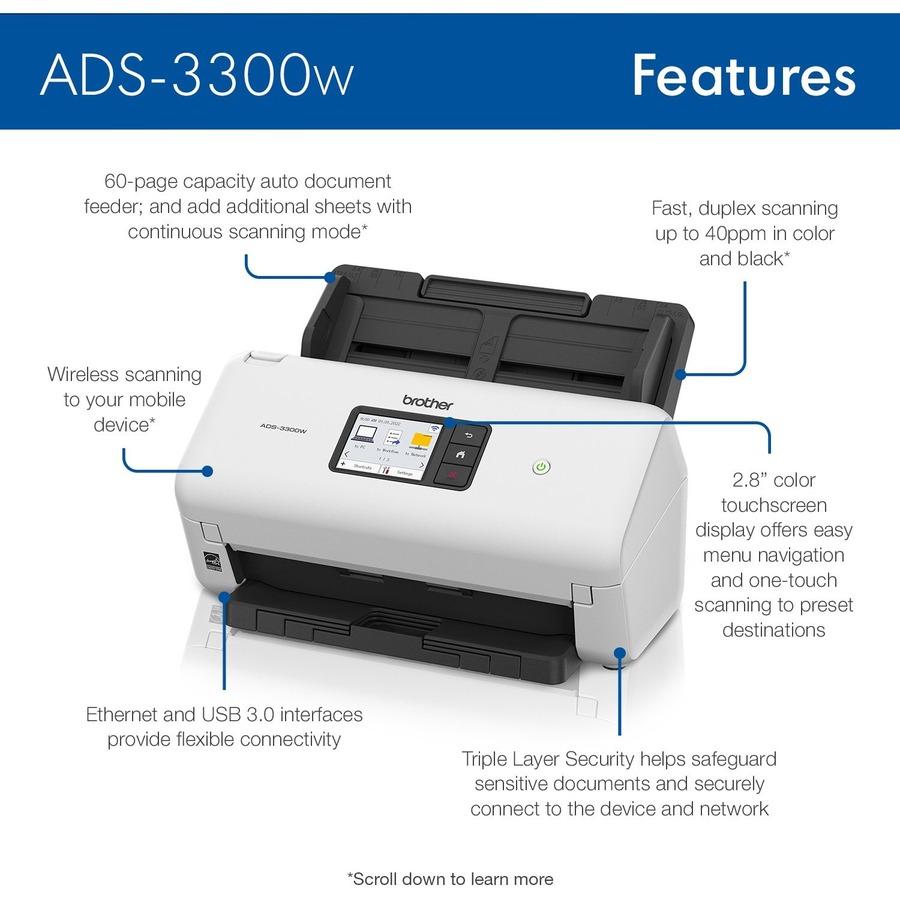 Desktop Document Scanner BROTHER ADS3300 ADS-3300W & ADS-3100 ADS3100 & ADS-3350 ADS-3350W - 40ppm, ADF, USB, WIreless WiFi Direct, Ethernet LAN - Pengganti ADS-2200 | ADS-2700W - Garansi Resmi 3 Tahun - Image 8