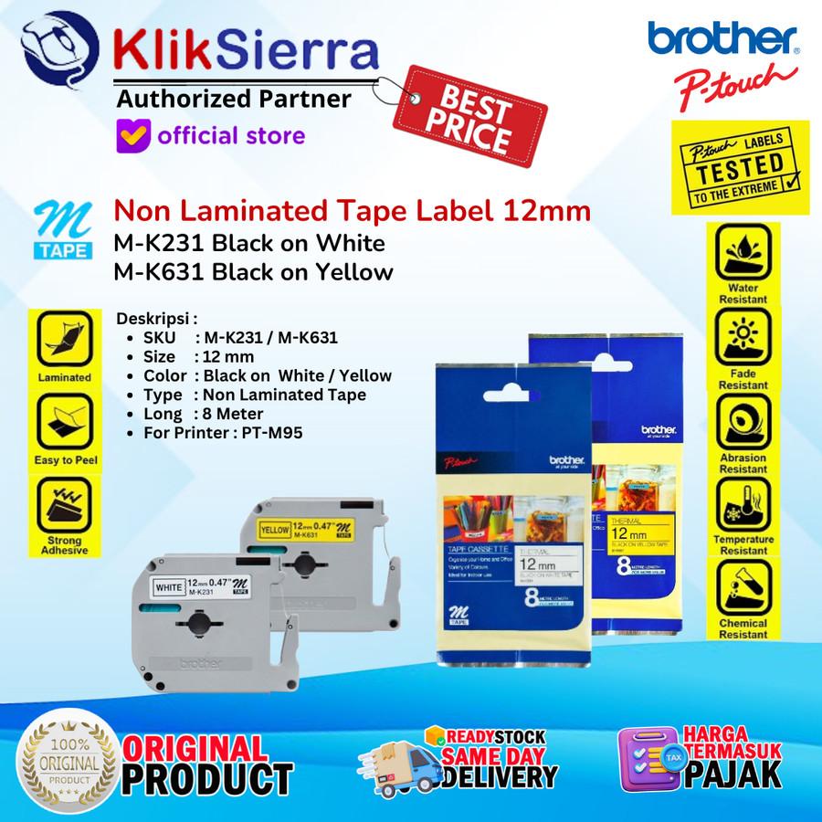 BROTHER 12mm ORIGINAL M-Tape Label Stiker M-K231 MK-231 MK231 Black on White - PTouch Label Sticker M-K631 MK-631 MK631 Black on Yellow - For Printer Label PT-M95 | PTM95 - Image 2