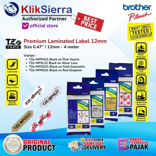 BROTHER TZe-MPPH31 MPSL31 MPGG31 MPRG31 Laminated Tape 12mm – Label Sticker Anti Air Waterproof For Printer PT-H110 D210 D460BT D610BT | CUBE P300BT P710BT – ORIGINAL