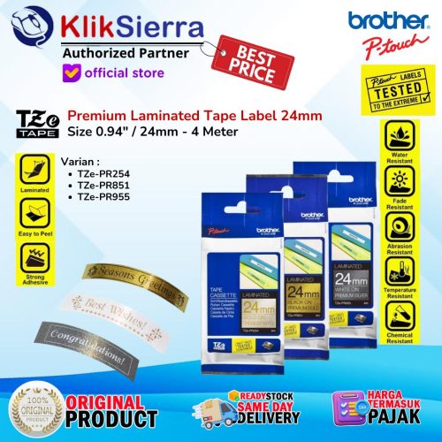 BROTHER Label Premium 12mm TZe-PR234 PR831 PR935 & 24mm TZe-PR254 PR851 PR955 Laminated Label Sticker Waterproof Anti Air For CUBE PT-P300BT P710BT | PT-H110 D210 D460BT D610BT – ORIGINAL Tape