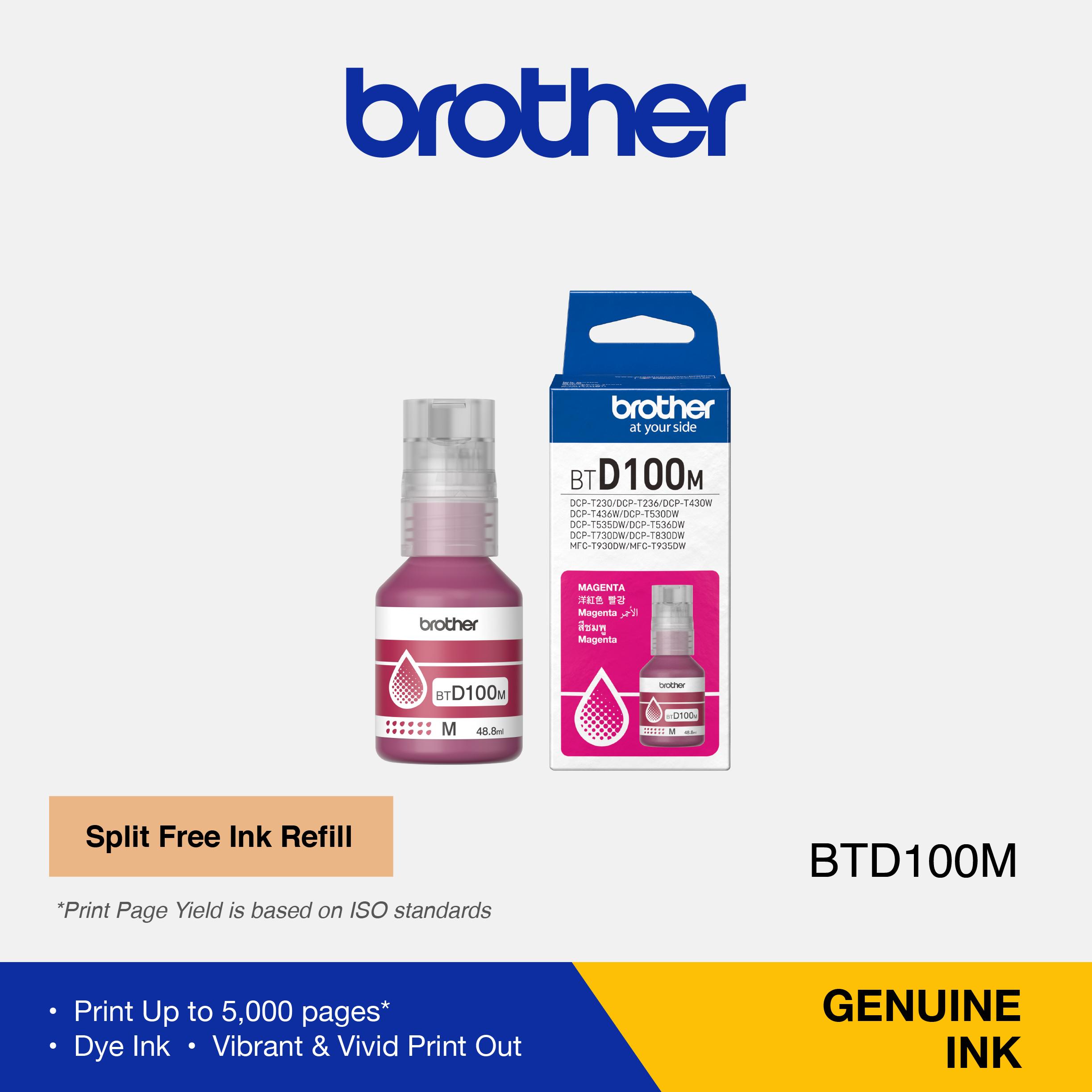 BROTHER 1SET Tinta Refill Botol BTD100 BTD-100 | BTD100BK BT-D100BK | BTD100C BT-D100C | BTD100M BT-D100M | BTD100Y BT-D100Y Ink Bottle For Printer DCP-T230, T430W, T530DW, T730DW, T830DW, T930DW - ORIGINAL INK - Image 8