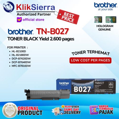 BROTHER TONER TN-B027 | TNB027 Black Hitam & DRUM DR-B027 | DRB027 – ORIGINAL For Printer HL-B2180DW | DCP-B7640DW | MFC-B7810DW