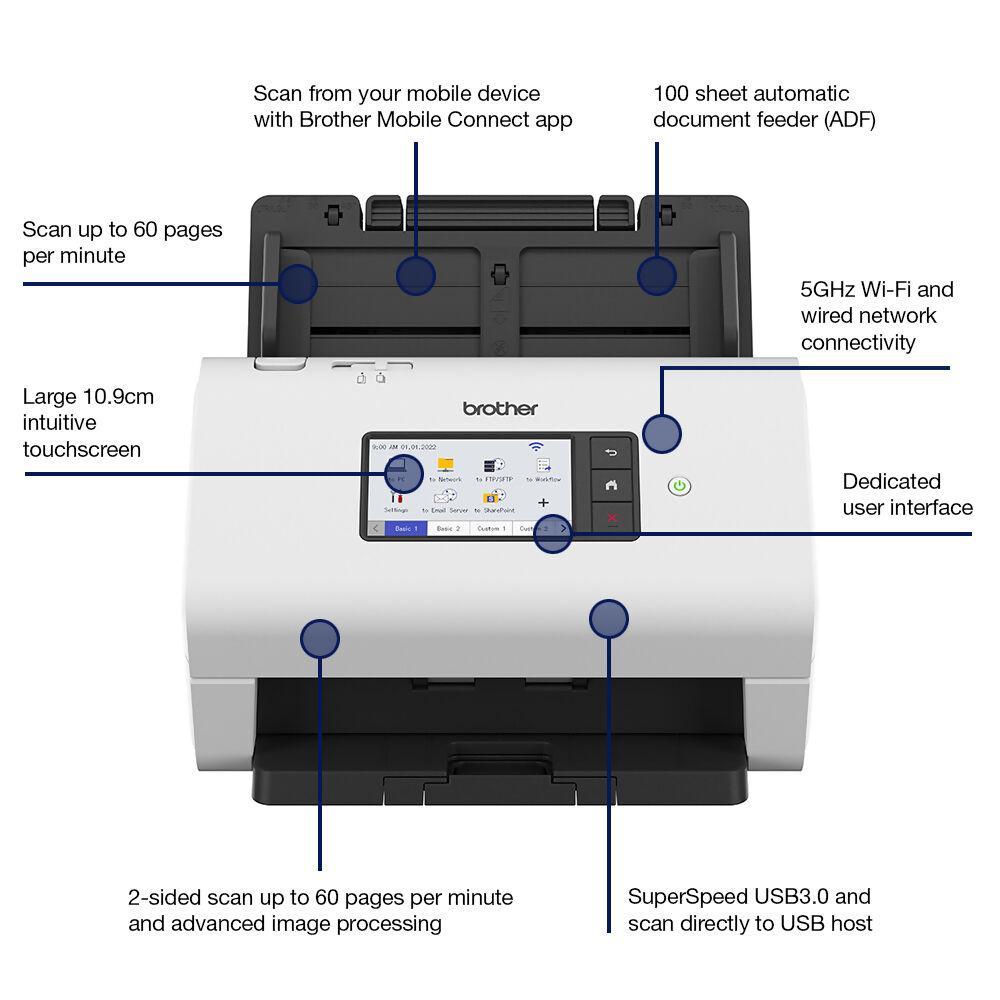BROTHER ADS-4900W ADS4900 Wireless Professional Desktop Scanner F4 - Dual CISS Duplex, 60ppm ADF 100 sheets WiFi Network LAN with 10.9 cm LCD Color Touchscreen & ADS-4700W ADS4700 & ADS4300 ADS-4300N LAN - Garansi Resmi 3 Tahun - Image 8