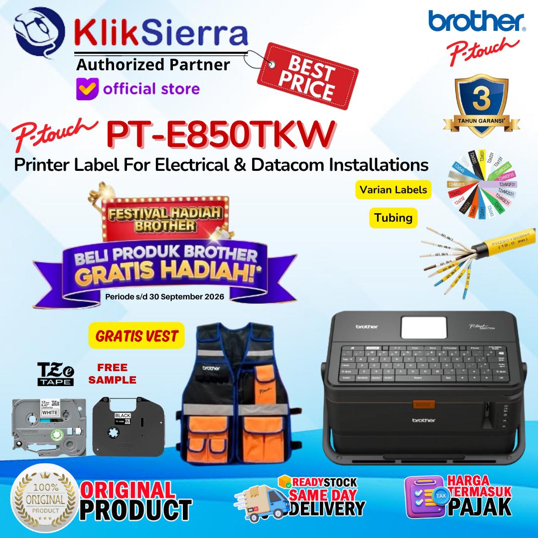 BROTHER PT-E850TKW PTE850TKW PTE850 PT-E850 Printer Tubing with USB Wireless WiFi PTouch Label Printer Barcode - Twin Engine Tube Printing & Label Printing - Use TR-100BK, TZe Tape, HSe Heat Shrink Tube Pengganti PT-E800T - Garansi Resmi 3 Tahun