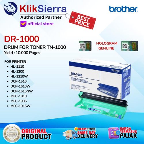 BROTHER Drum DR-1000 | DR1000 ORIGINAL For TONER TN-1000 – For Printer HL-1200, 1210W | DCP-1610W, 1615NW | MFC-1905, 1910W, 1915W