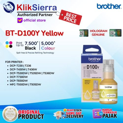 BROTHER Tinta Refill Botol BTD100 BTD-100 | BTD100BK BT-D100BK | BTD100C BT-D100C | BTD100M BT-D100M | BTD100Y BT-D100Y Ink Bottle For Printer DCP-T230, T430W, T530DW, T730DW, T830DW, T930DW – ORIGINAL INK