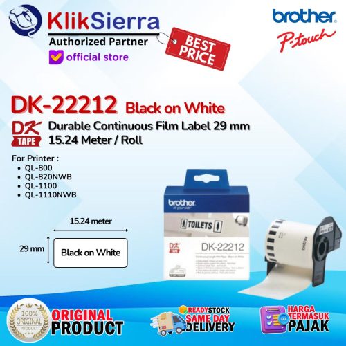 BROTHER DK-22212 DK22212 ORIGINAL Continuous Film Label Roll 62mm x 15.24m For Printer PTouch QL-800 | QL-820NWB | QL-1100 | QL-1110NWB
