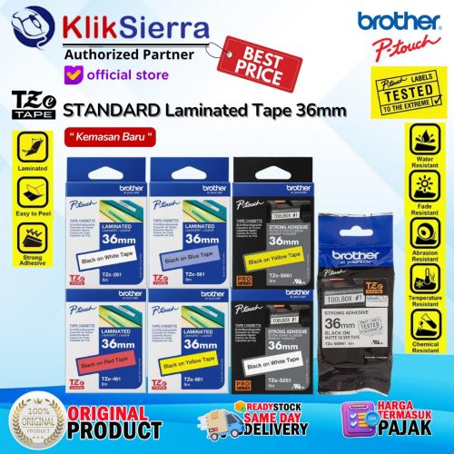 BROTHER PTouch Tape Label 36mm TZe-261 TZe261 | TZe-461 TZe461 | TZe-561 TZe561 | TZe-661 TZe661 ORIGINAL Sticker Label Tahan Air Waterproof For Printer PTouch PT-P900W | PT-P950NNW | PT-E800T | PT-E850TKW