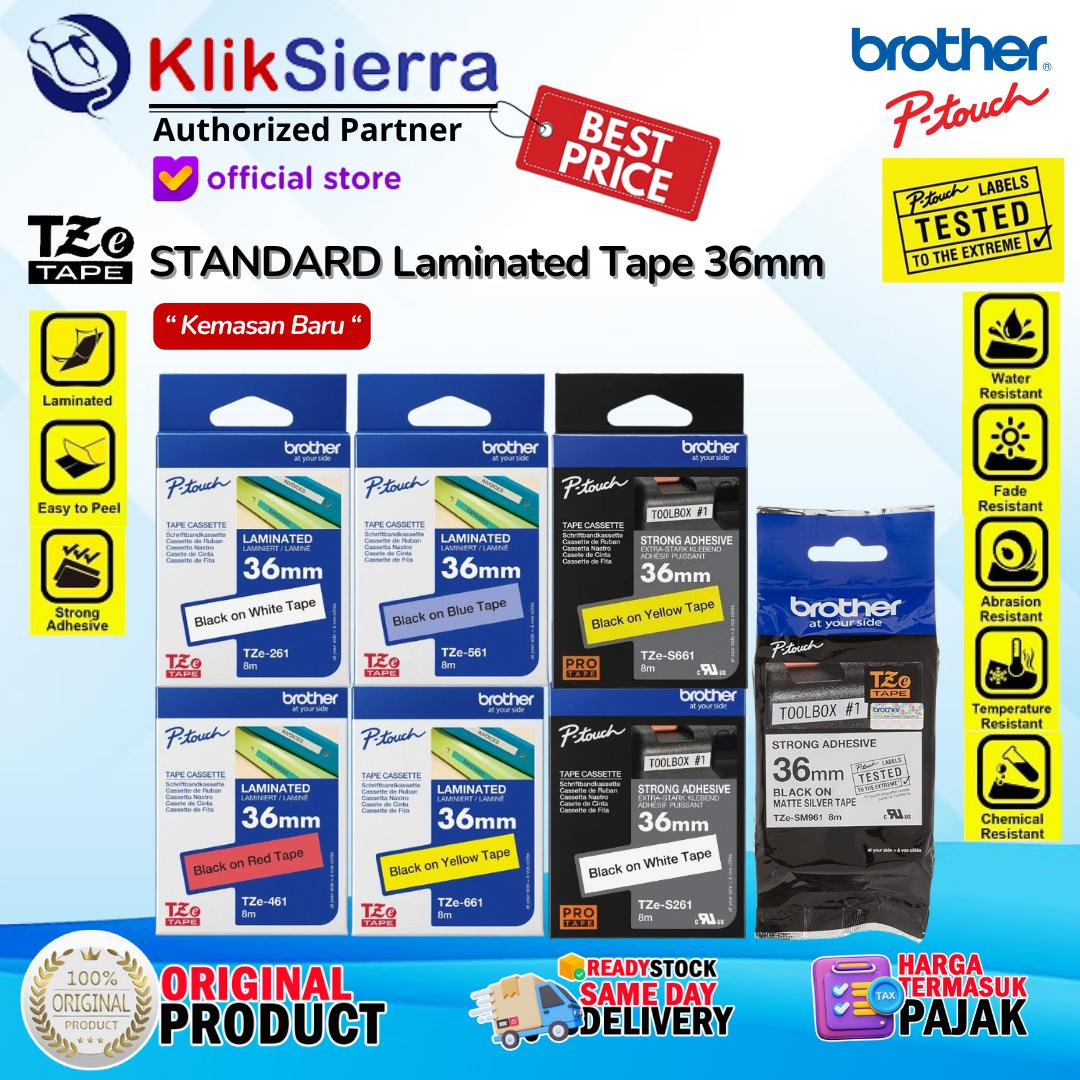 BROTHER PTouch Tape Label 36mm TZe-261 TZe261 | TZe-461 TZe461 | TZe-561 TZe561 | TZe-661 TZe661 ORIGINAL Sticker Label Tahan Air Waterproof For Printer PTouch PT-P900W | PT-P950NNW | PT-E800T | PT-E850TKW