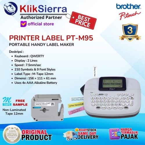 BROTHER PTouch PT-M95 | PTM95 – Printer Label Stiker – Portable Handy Label Maker Printer Sticker – Used Label 12mm MK231 M-K231 | MK631 M-K631