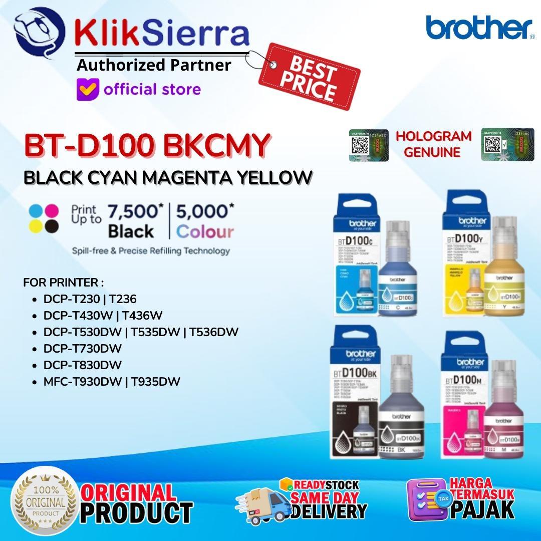 BROTHER 1SET Tinta Refill Botol BTD100 BTD-100 | BTD100BK BT-D100BK | BTD100C BT-D100C | BTD100M BT-D100M | BTD100Y BT-D100Y Ink Bottle For Printer DCP-T230, T430W, T530DW, T730DW, T830DW, T930DW - ORIGINAL INK