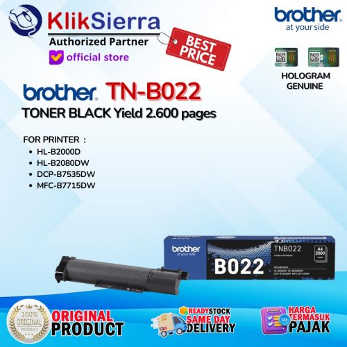 BROTHER ORIGINAL TONER TN-B022 Black | Hitam & DRUM DR-B022 For Printer HL-B2080DW | DCP-B7535DW | MFC-B7715DW