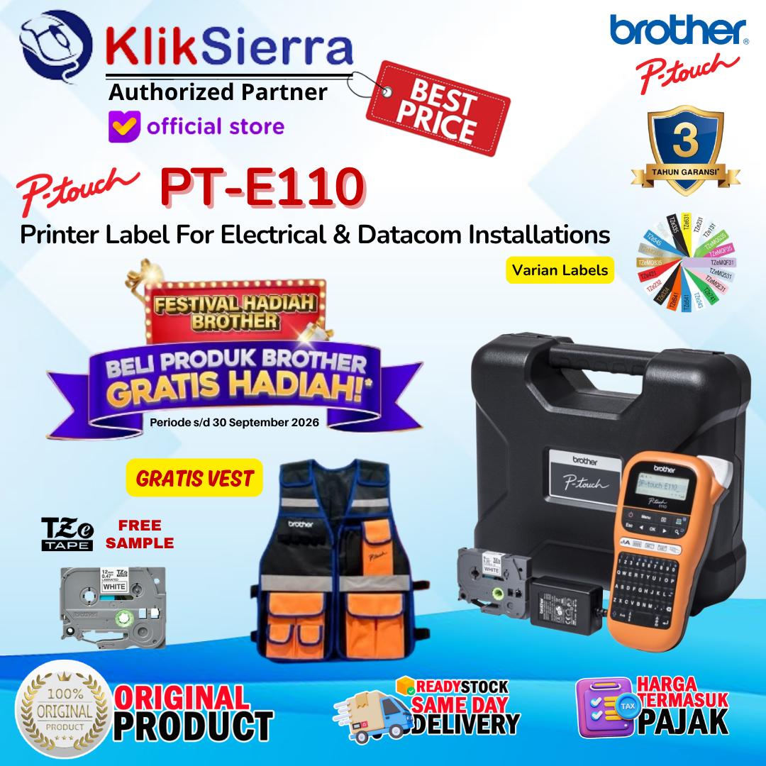 Printer Label BROTHER PTouch PT-E110 | PTE110 Handheld Portable Label printer For Electrical & Datacom installations with TZE Tape Label Sticker Max 12mm Stiker Laminated & Waterproof - Garansi Resmi 3 Tahun