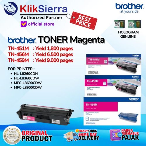 BROTHER ORIGINAL TONER TN451 TN451M TN-451M | TN456 TN456M TN-456M | TN459 TN459M TN-459M – TONER MAGENTA MERAH For Printer HL-L8260CDN HL-L8360CDW MFC-L8690CDW MFC-L8900CDW
