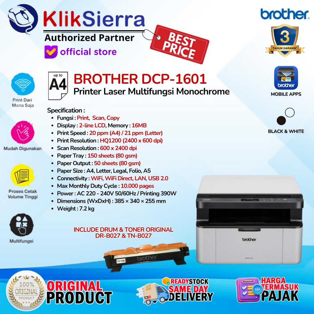 Printer A4 Multifungsi BROTHER DCP-1601 | DCP1601 - Printer Laser Monochrome BW Multifunction Print Scan Copy Include Toner ORIGINAL - Garansi Resmi