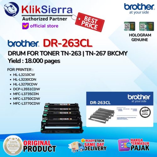 BROTHER DRUM DR-263CL | DR263CL | DR263 – 1SET DRUM ORIGINAL For TONER TN263 | TN267 BKCMY For Printer HL-L3230CDN | L3270CDW | DCP-L3551CDW | MFC-L3735CDN | MFC-L3750CDW | L3770CDW