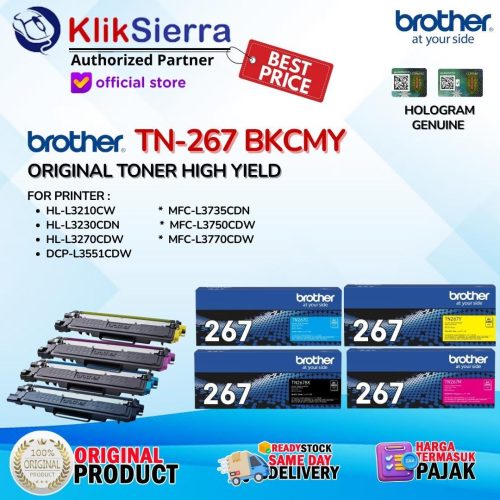ORIGINAL TONER BROTHER TN263 | TN-263 | TN263BK | TN267 | TN-267 | TN-267BK BKCMY – For Printer HL-L3210CW | HL-L3230CDN | HL-L3270CDW | DCP-L3551CDW | MFC-L3735CDN | MFC-L3750CDW | MFC-L3770CDW