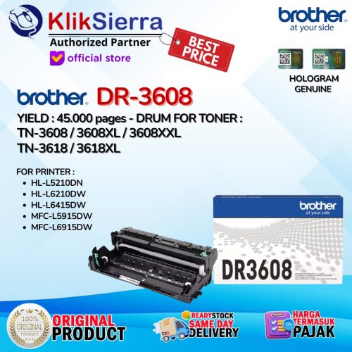 BROTHER DRUM ORIGINALDR3608 | DR-3608 DRUM For TONER TN3618 TN-3618 TN-3618XL For Printer HL-L5210DN L6210DW L6415DW MFC-L5915DW L6915DW