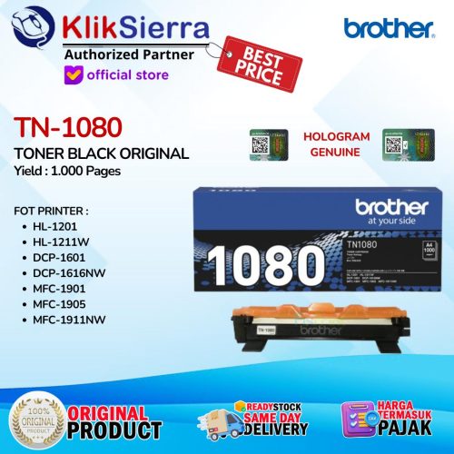 BROTHER TONER TN-1080 | TN1080 Black Hitam, Yield 1000 Pages & DRUM DR-1080 | DR1080 ORIGINAL For Printer HL-1201 | HL1201 – DCP-1601 | DCP1601