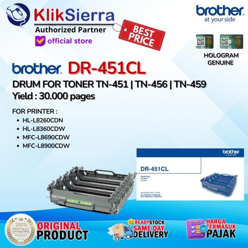 BROTHER DR-451CL | DR451CL | DR451 – 1SET DRUM ORIGINAL For TONER TN451 | TN456 | TN459 BKCMY – For Printer HL-L8260CDN, L8360CDW | MFC-L8690CDW, L8900CDW