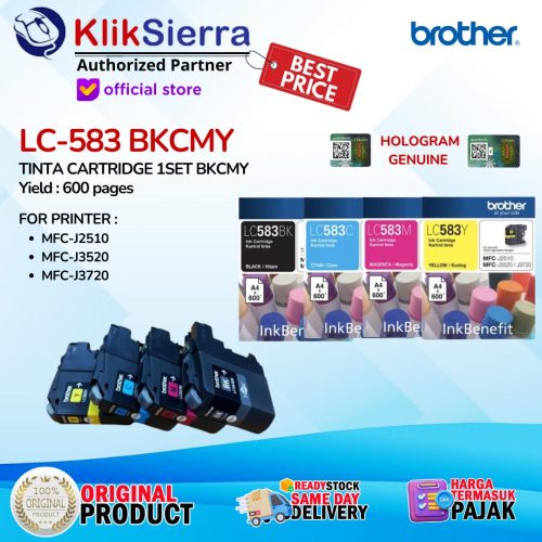 BROTHER Tinta LC-583BK | LC583BK | LC583 LC-583 BKCMY – INK Cartridge ORIGINAL For Printer MFC-J3520, J3720, J2510