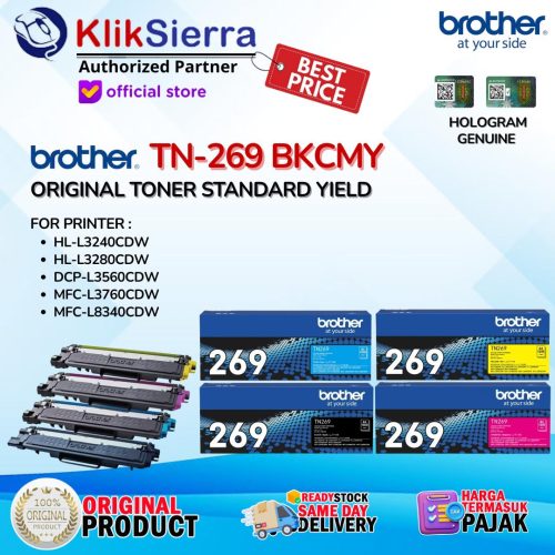 TONER BROTHER TN269 | TN-269 | TN-269BK | TN-269C | TN-269M | TN-269Y TONER ORIGINAL For Printer HL-L3240CDW | HL-L3280CDW | DCP-L3560CDW | MFC-L3760CDW | MFC-L8340CDW